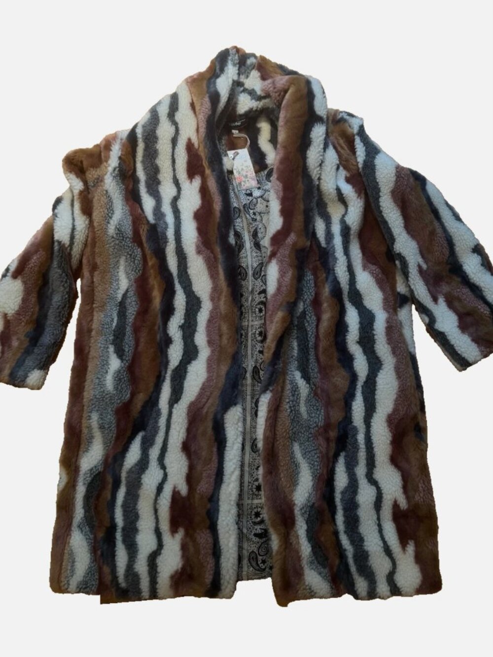 NEW Johnny Was Ziggy Faux Fur Open Front Coat Boho Chic Multi Stripe L R48023 - Picture 9 of 14